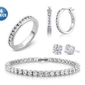 18k white gold and cz jewelry SET hoops, studs,